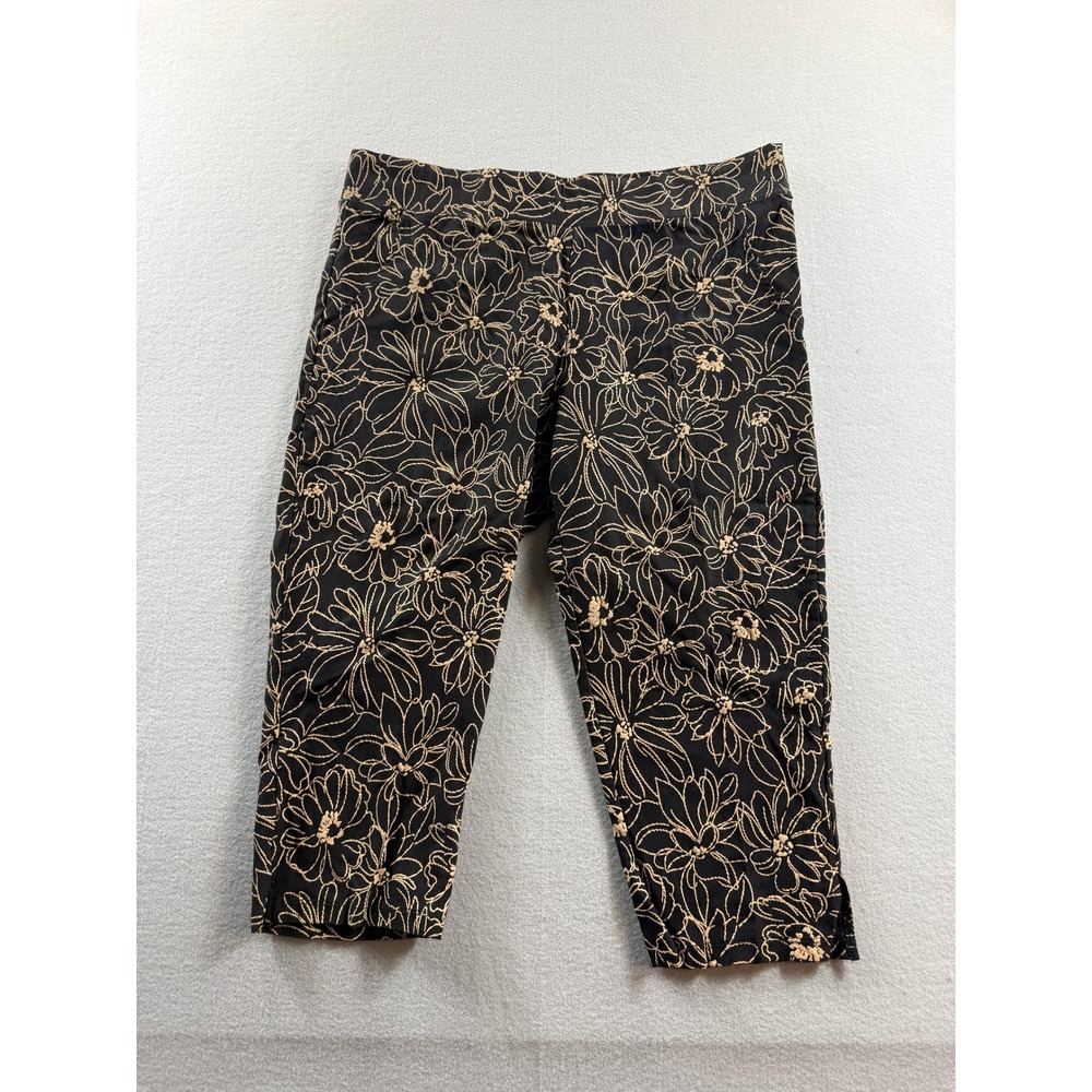Lavish Capris Women 3X Black Floral Print Pull On Stretch Cropped Pants 37x21